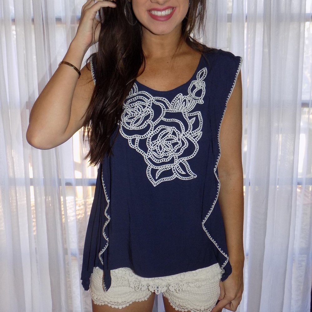 Embroidered Sleeveless Top